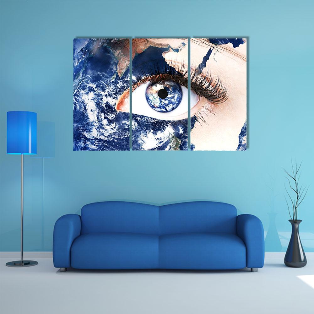 Earth In Human Eye Canvas Wall Art-3 Horizontal-Gallery Wrap-25" x 16"-Tiaracle