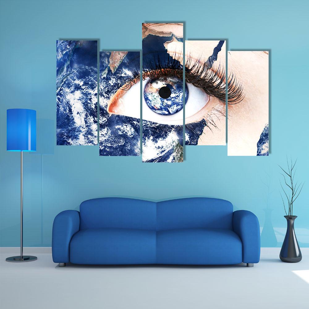 Earth In Human Eye Canvas Wall Art-5 Pop-Gallery Wrap-32" x 21"-Tiaracle