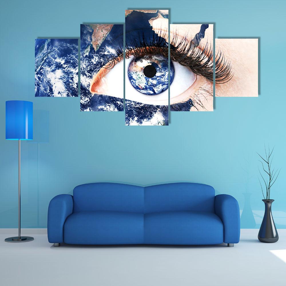 Earth In Human Eye Canvas Wall Art-5 Star-Gallery Wrap-42" x 21"-Tiaracle