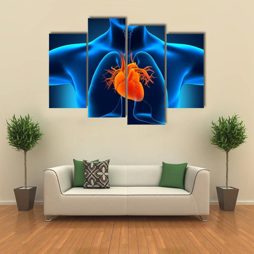 Human Heart Anatomy Canvas Wall Art-4 Pop-Gallery Wrap-50" x 32"-Tiaracle