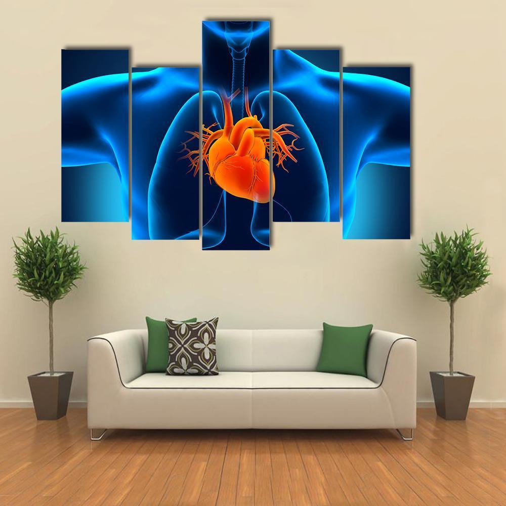 Human Heart Anatomy Canvas Wall Art-5 Pop-Gallery Wrap-47" x 32"-Tiaracle