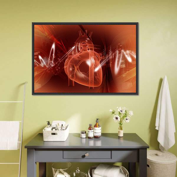 Human Heart Illustration Canvas Wall Art-1 Piece-Floating Frame-24" x 16"-Tiaracle