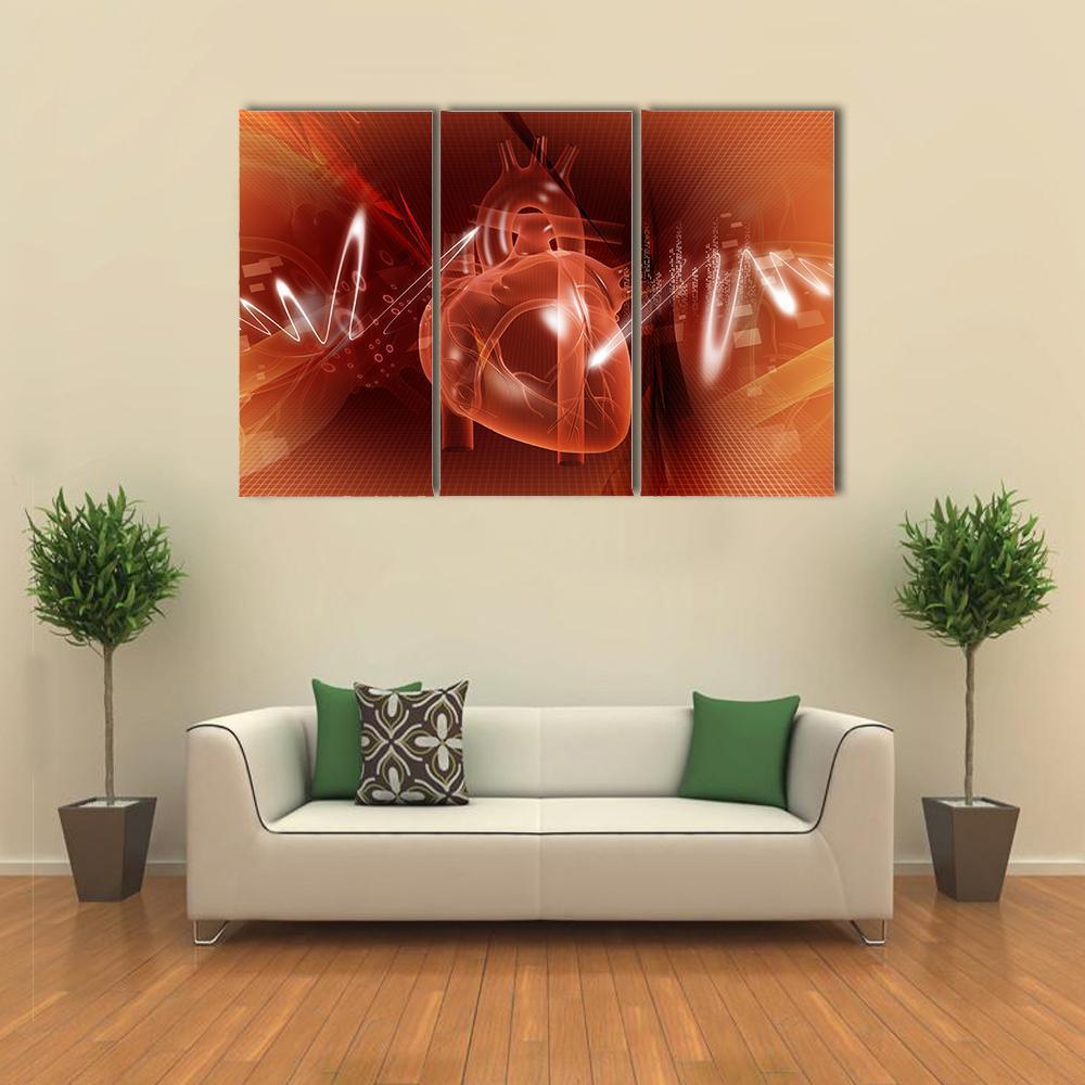 Human Heart Illustration Canvas Wall Art-3 Horizontal-Gallery Wrap-37" x 24"-Tiaracle