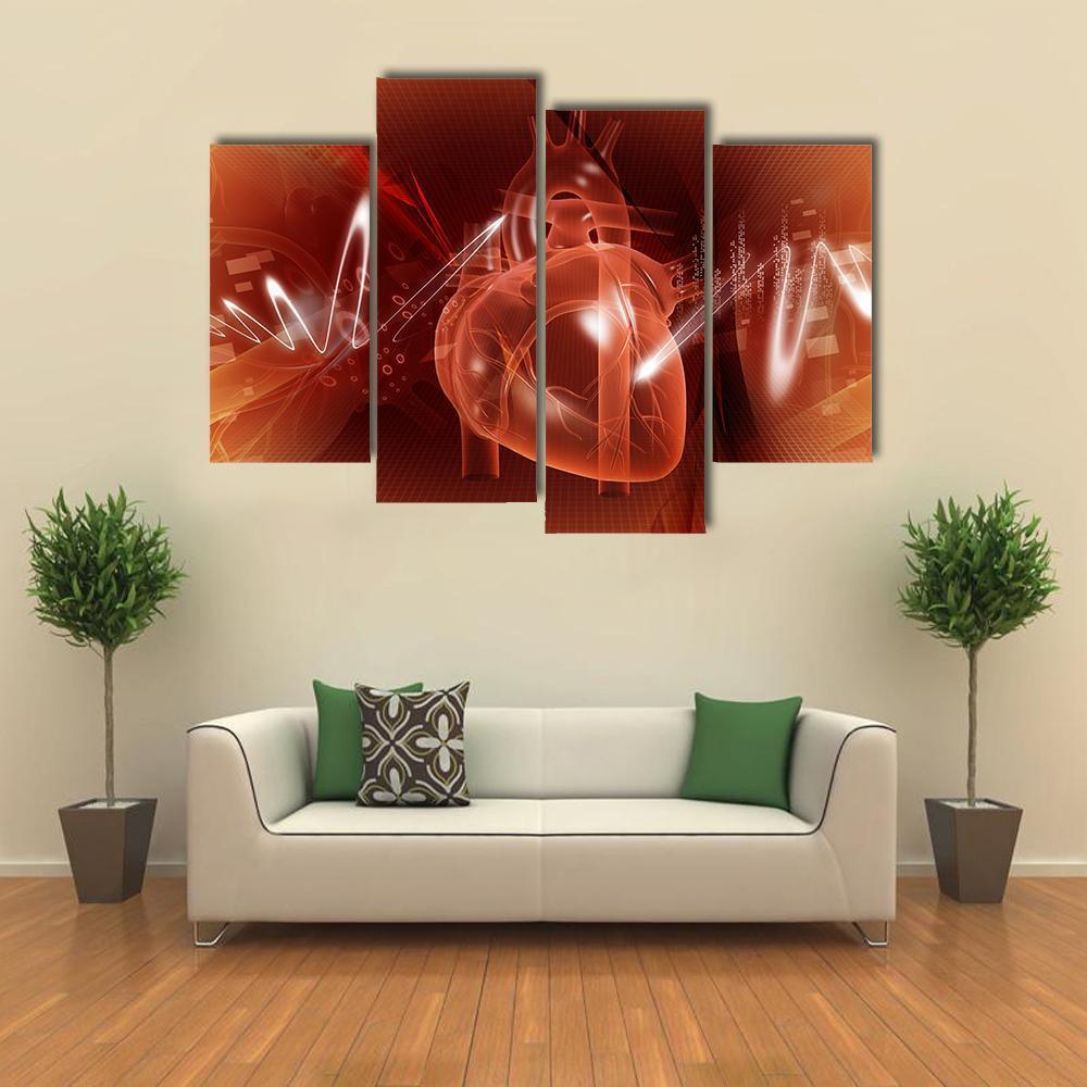 Human Heart Illustration Canvas Wall Art-4 Pop-Gallery Wrap-50" x 32"-Tiaracle