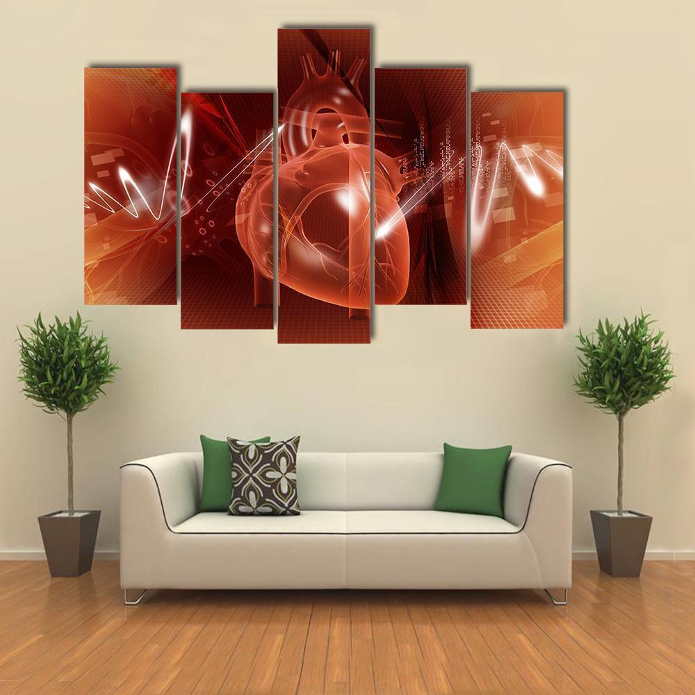 Human Heart Illustration Canvas Wall Art-5 Pop-Gallery Wrap-47" x 32"-Tiaracle