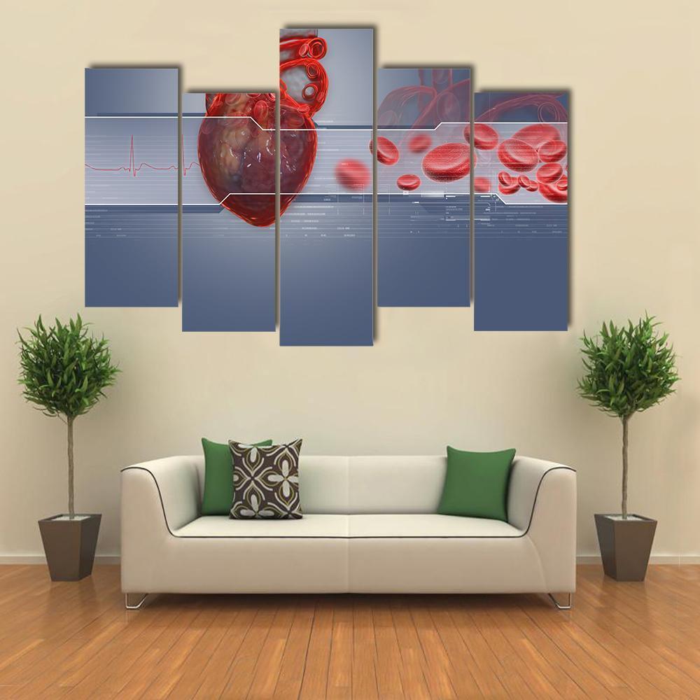Human Heart Canvas Wall Art-5 Pop-Gallery Wrap-47" x 32"-Tiaracle
