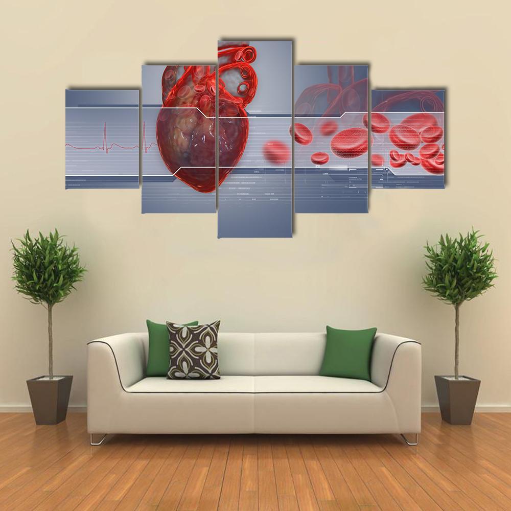 Human Heart Canvas Wall Art-5 Star-Gallery Wrap-62" x 32"-Tiaracle