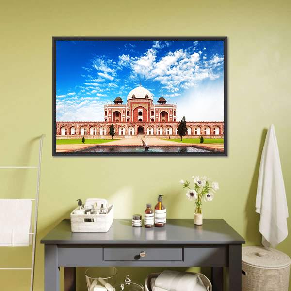 Humayun Tomb In Delhi Canvas Wall Art-1 Piece-Floating Frame-24" x 16"-Tiaracle