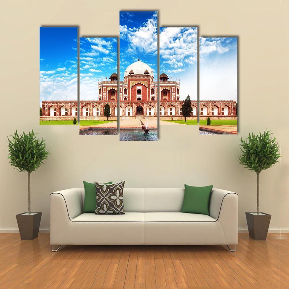 Humayun Tomb In Delhi Canvas Wall Art-5 Pop-Gallery Wrap-47" x 32"-Tiaracle