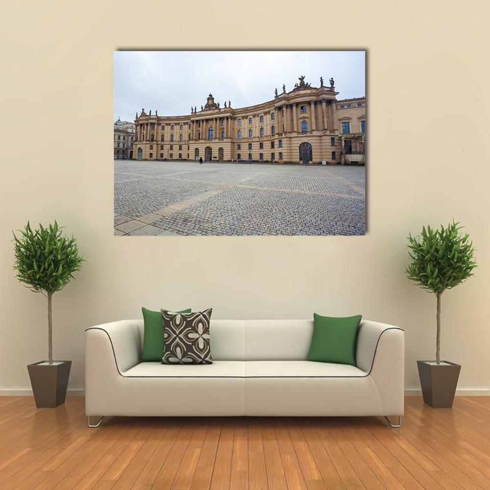 Humboldt University Old Library Facade Canvas Wall Art in gray, beige and blue, single panel hung on a wall