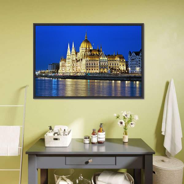 Hungarian Parliament Building Canvas Wall Art-1 Piece-Floating Frame-36" x 24"-Tiaracle