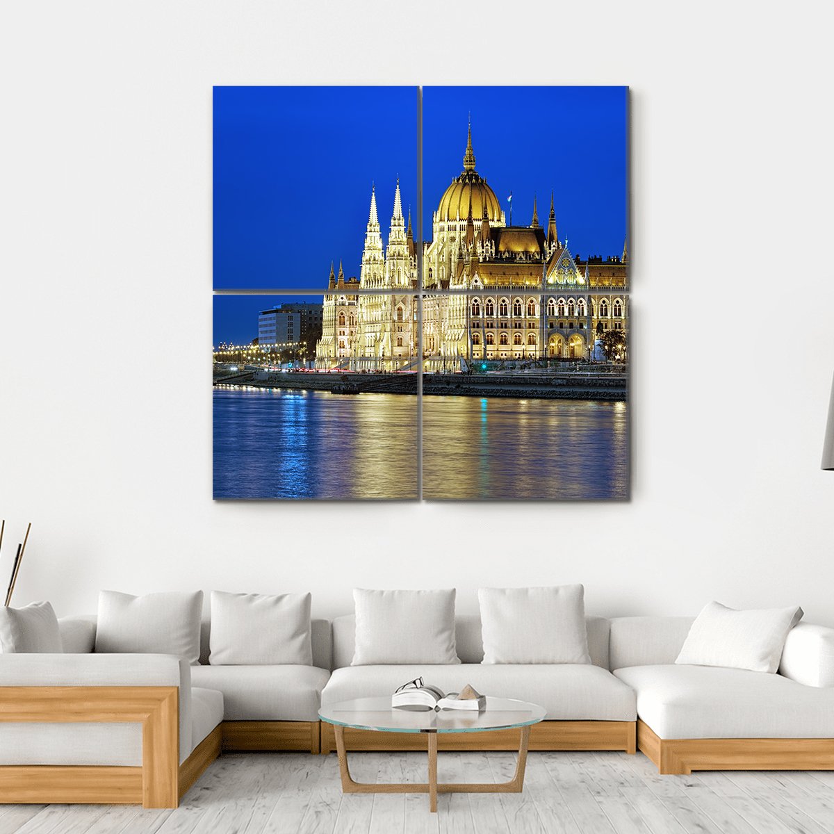 Hungarian Parliament Building Canvas Wall Art-4 Square-Gallery Wrap-17" x 17"-Tiaracle