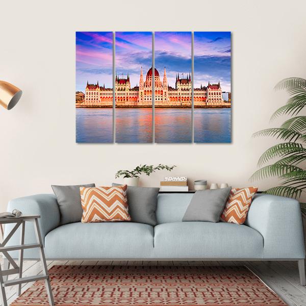 Hungarian Parliament & Danube River Canvas Wall Art-4 Horizontal-Gallery Wrap-34" x 24"-Tiaracle