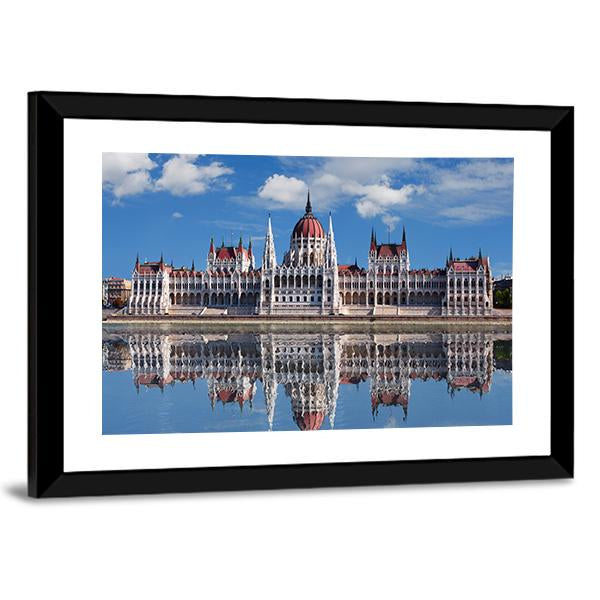 Hungarian Parliament With Reflection In Danube River Canvas Wall Art-3 Horizontal-Gallery Wrap-25" x 16"-Tiaracle