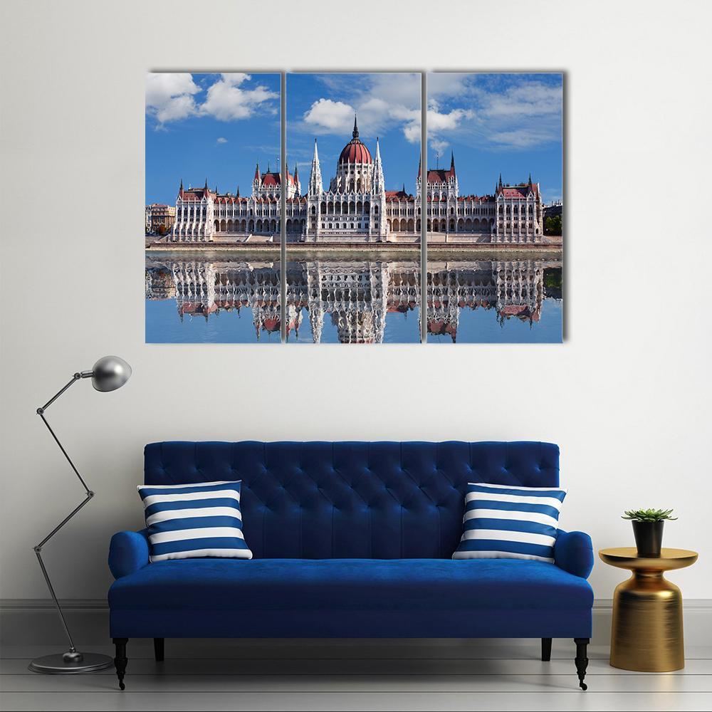 Hungarian Parliament With Reflection In Danube River Canvas Wall Art-3 Horizontal-Gallery Wrap-37" x 24"-Tiaracle
