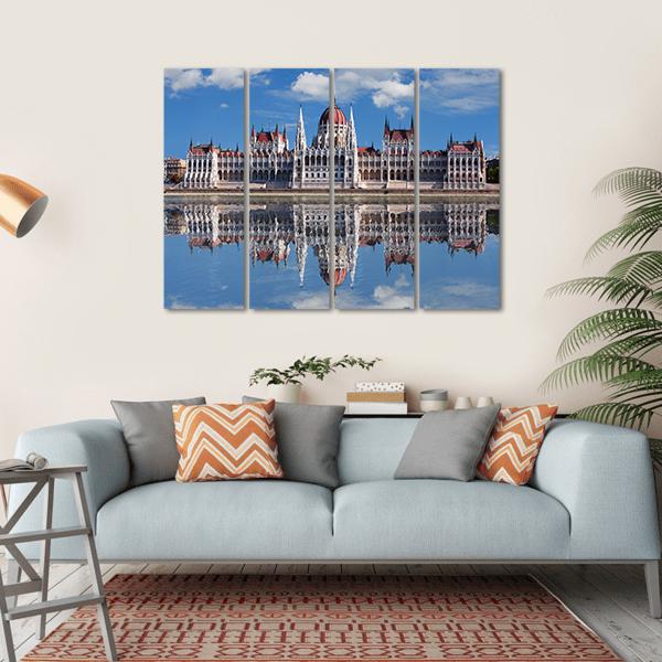 Hungarian Parliament With Reflection In Danube River Canvas Wall Art-4 Horizontal-Gallery Wrap-34" x 24"-Tiaracle