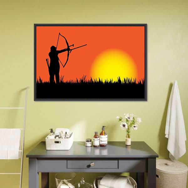 Hunter Hunting At Sunset Canvas Wall Art-1 Piece-Floating Frame-24" x 16"-Tiaracle