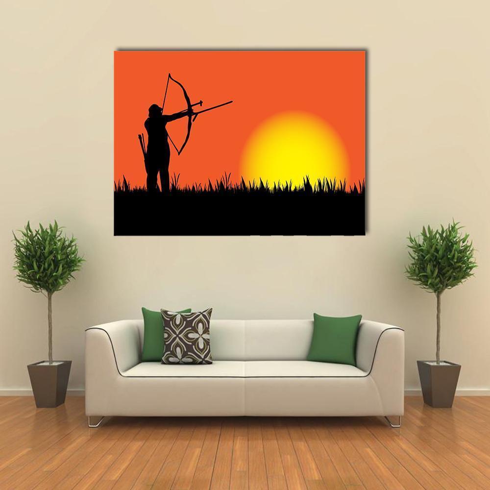 Hunter Hunting At Sunset Canvas Wall Art-4 Horizontal-Gallery Wrap-34" x 24"-Tiaracle