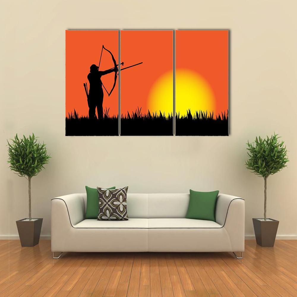 Hunter Hunting At Sunset Canvas Wall Art-3 Horizontal-Gallery Wrap-37" x 24"-Tiaracle