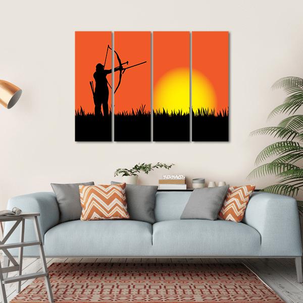 Hunter Hunting At Sunset Canvas Wall Art-4 Horizontal-Gallery Wrap-34" x 24"-Tiaracle