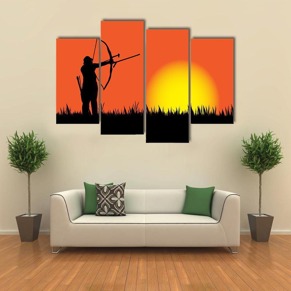 Hunter Hunting At Sunset Canvas Wall Art-4 Pop-Gallery Wrap-50" x 32"-Tiaracle
