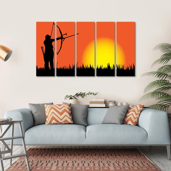 Hunter Hunting At Sunset Canvas Wall Art-5 Horizontal-Gallery Wrap-22" x 12"-Tiaracle