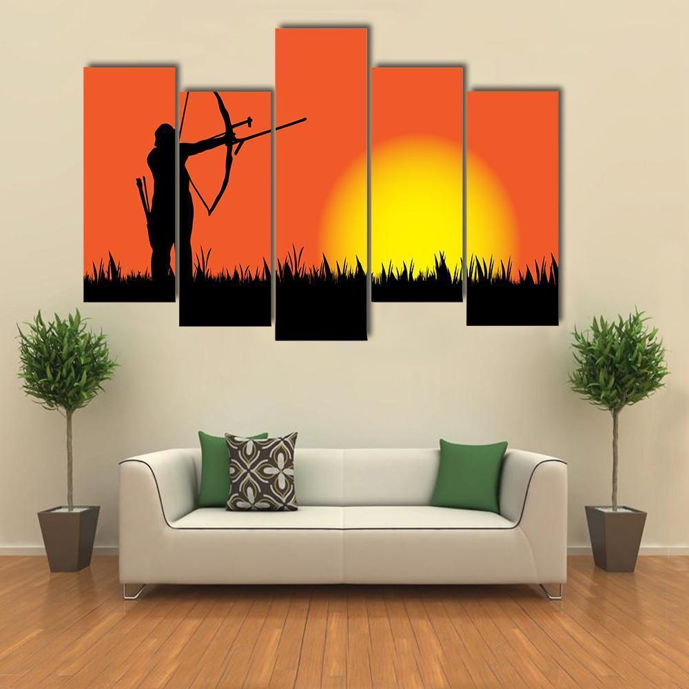 Hunter Hunting At Sunset Canvas Wall Art-5 Pop-Gallery Wrap-47" x 32"-Tiaracle