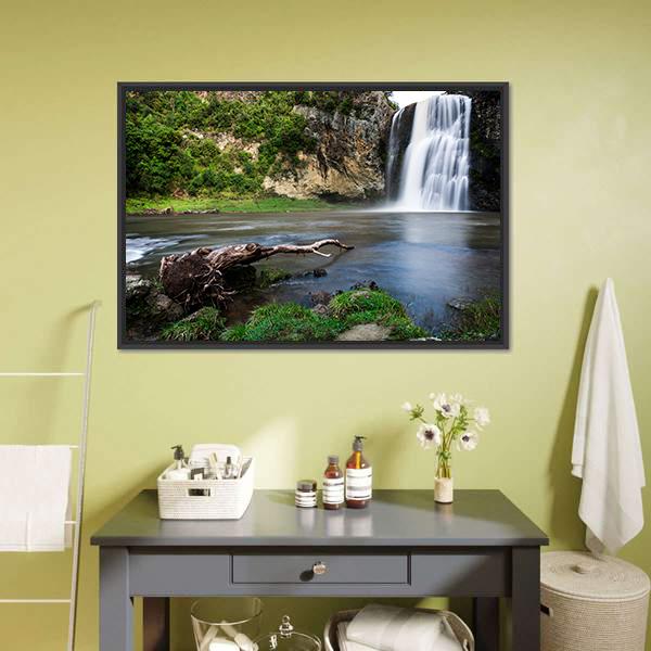 Hunua Waterfall Auckland Canvas Wall Art-1 Piece-Floating Frame-24" x 16"-Tiaracle