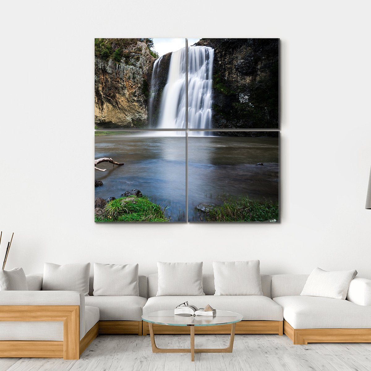 Hunua Waterfall Auckland Canvas Wall Art-4 Square-Gallery Wrap-17" x 17"-Tiaracle
