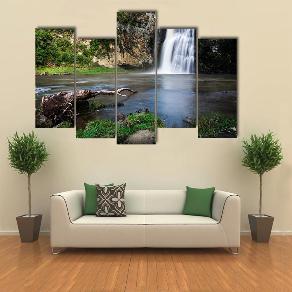 Hunua Waterfall Auckland Canvas Wall Art-5 Pop-Gallery Wrap-47" x 32"-Tiaracle