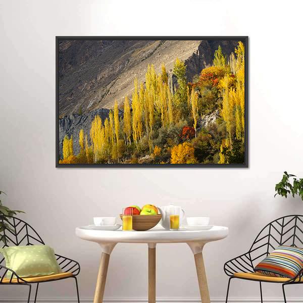 Hunza Valley in Autumn Canvas Wall Art-3 Horizontal-Gallery Wrap-25" x 16"-Tiaracle