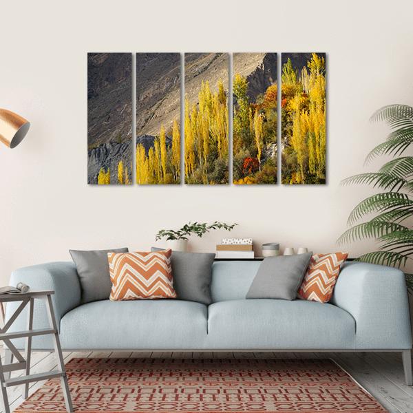 Hunza Valley in Autumn Canvas Wall Art-5 Horizontal-Gallery Wrap-22" x 12"-Tiaracle
