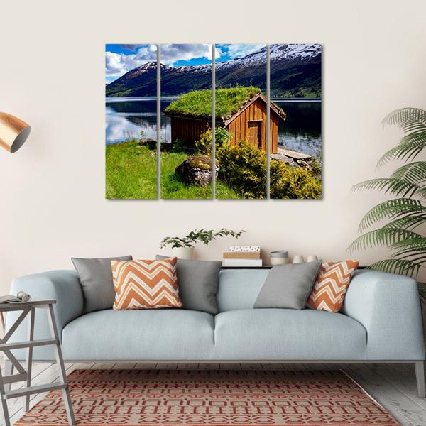 Hut Near Lake Norway Canvas Wall Art-4 Horizontal-Gallery Wrap-34" x 24"-Tiaracle