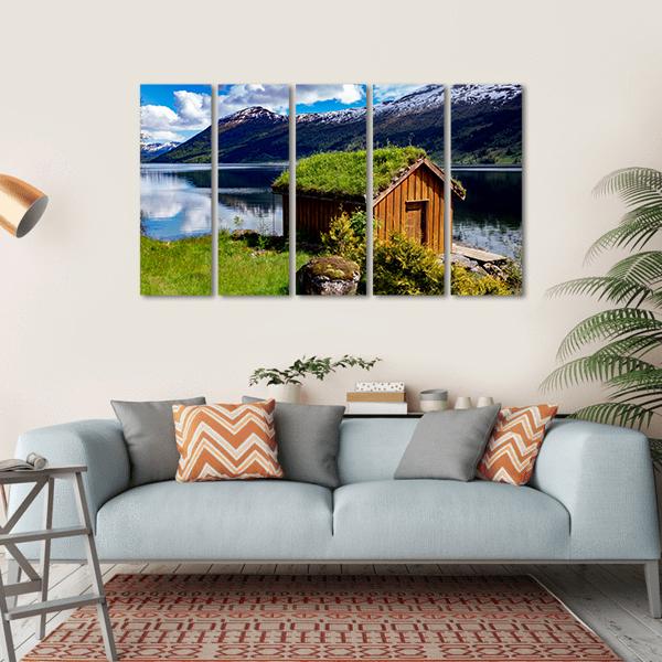 Hut Near Lake Norway Canvas Wall Art-5 Horizontal-Gallery Wrap-22" x 12"-Tiaracle