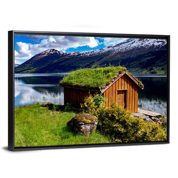 Hut Near Lake Norway Canvas Wall Art-3 Horizontal-Gallery Wrap-25" x 16"-Tiaracle