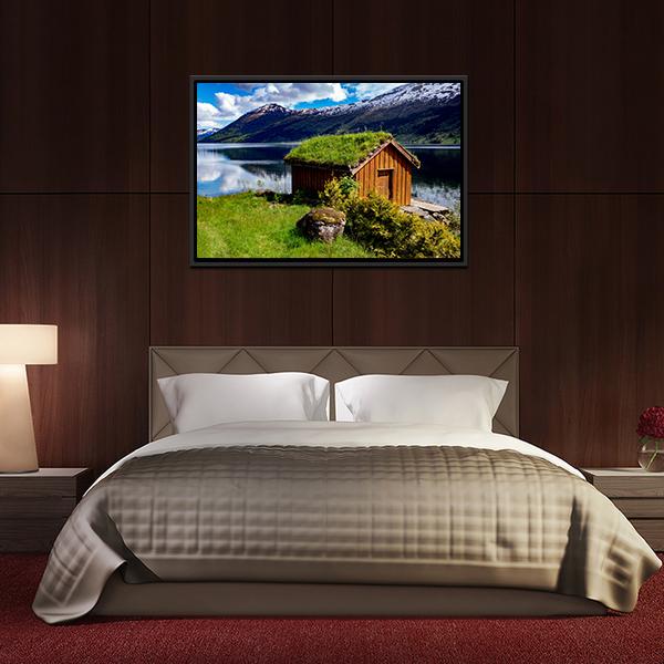 Hut Near Lake Norway Canvas Wall Art-3 Horizontal-Gallery Wrap-25" x 16"-Tiaracle
