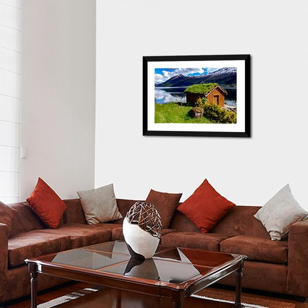 Hut Near Lake Norway Canvas Wall Art-3 Horizontal-Gallery Wrap-25" x 16"-Tiaracle