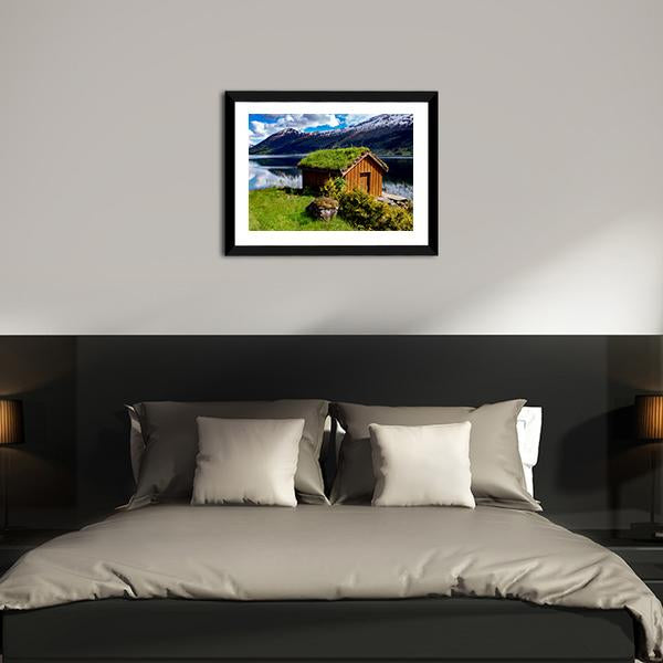 Hut Near Lake Norway Canvas Wall Art-3 Horizontal-Gallery Wrap-25" x 16"-Tiaracle