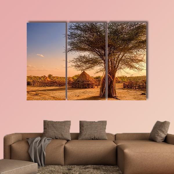 Huts In Hamer Village Canvas Wall Art-3 Horizontal-Gallery Wrap-37" x 24"-Tiaracle