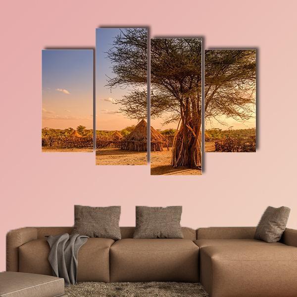 Huts In Hamer Village Canvas Wall Art-4 Pop-Gallery Wrap-50" x 32"-Tiaracle