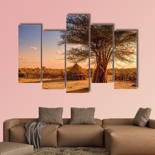 Huts In Hamer Village Canvas Wall Art-5 Pop-Gallery Wrap-47" x 32"-Tiaracle