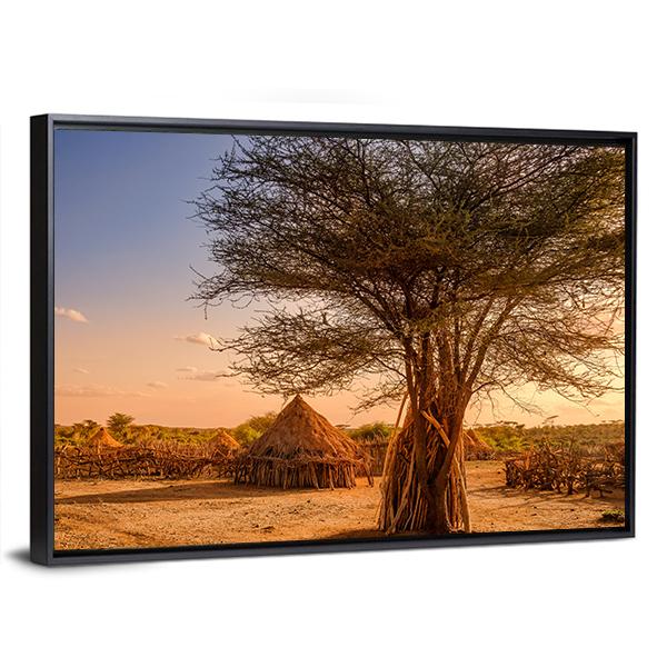 Huts In Hamer Village Canvas Wall Art-3 Horizontal-Gallery Wrap-25" x 16"-Tiaracle