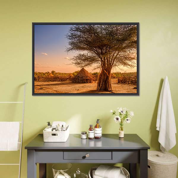 Huts In Hamer Village Canvas Wall Art-1 Piece-Floating Frame-24" x 16"-Tiaracle