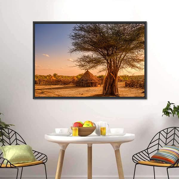 Huts In Hamer Village Canvas Wall Art-3 Horizontal-Gallery Wrap-25" x 16"-Tiaracle