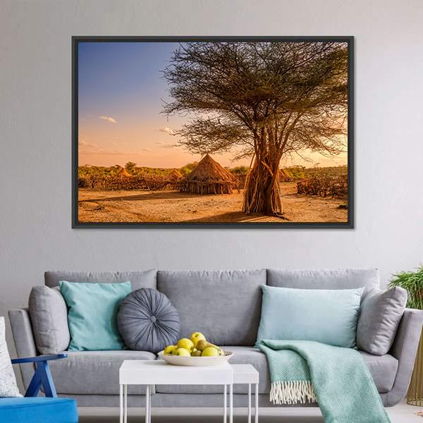 Huts In Hamer Village Canvas Wall Art-3 Horizontal-Gallery Wrap-25" x 16"-Tiaracle