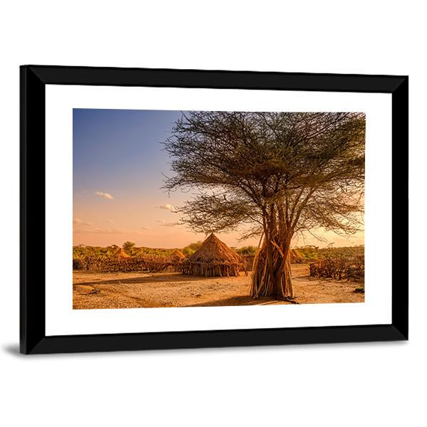 Huts In Hamer Village Canvas Wall Art-3 Horizontal-Gallery Wrap-25" x 16"-Tiaracle