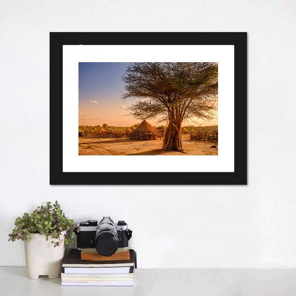 Huts In Hamer Village Canvas Wall Art-1 Piece-Framed Print-20" x 16"-Tiaracle