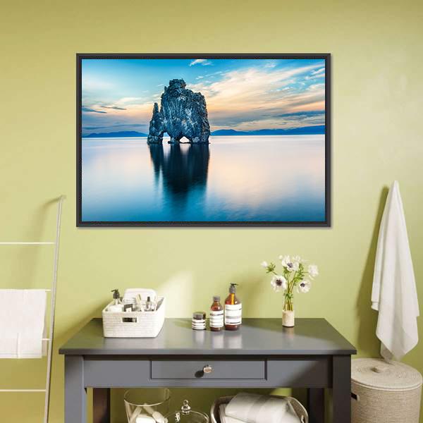 Hvitserkur Rock Canvas Wall Art-1 Piece-Floating Frame-24" x 16"-Tiaracle