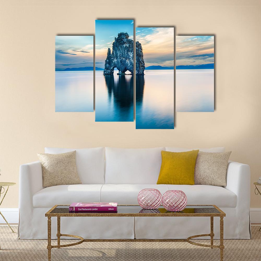 Hvitserkur Rock Canvas Wall Art-4 Pop-Gallery Wrap-50" x 32"-Tiaracle
