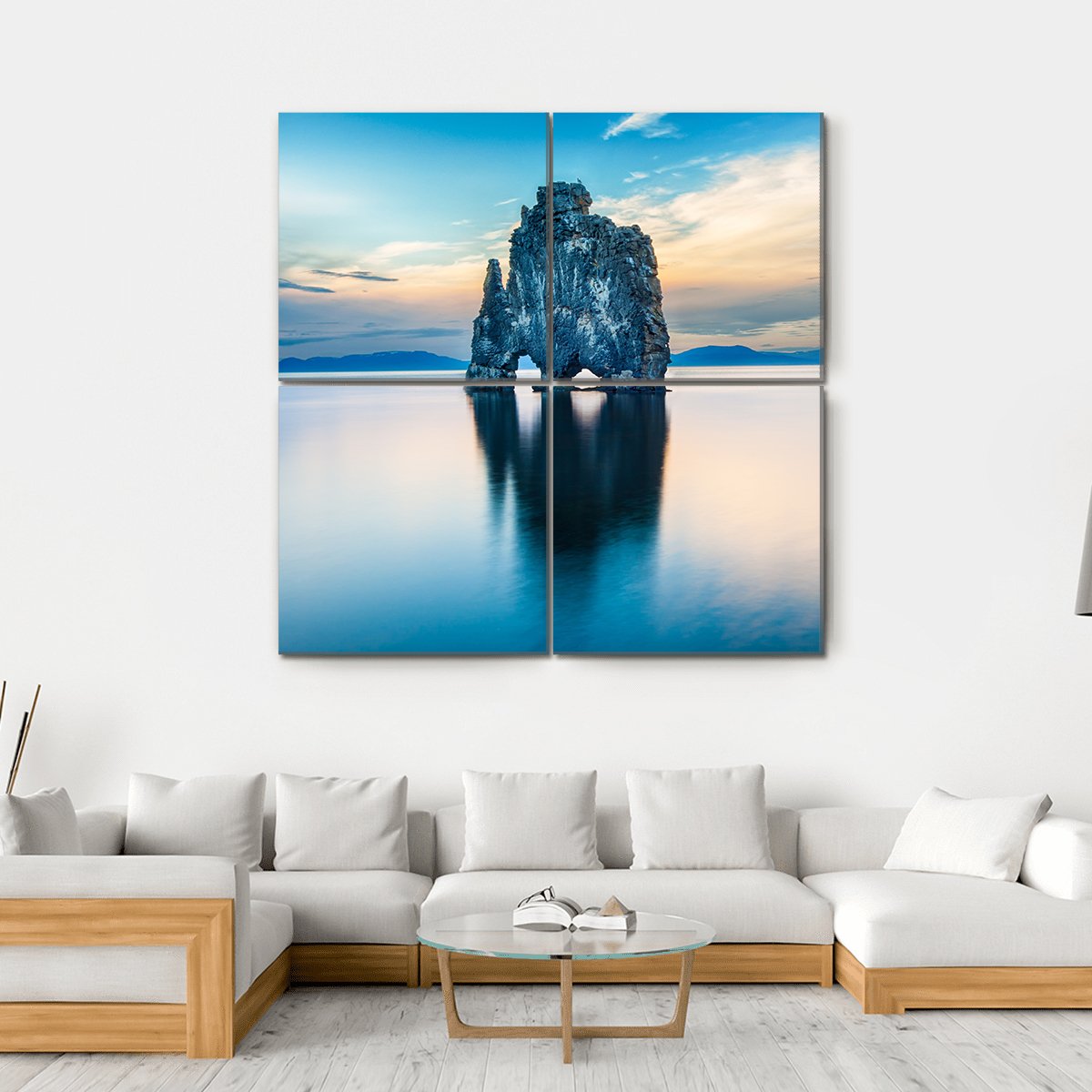 Hvitserkur Rock Canvas Wall Art-4 Square-Gallery Wrap-17" x 17"-Tiaracle